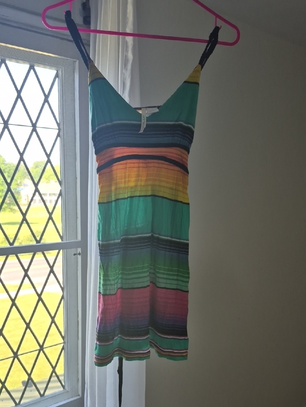 O'Neill teal green blue orange striped rayon top